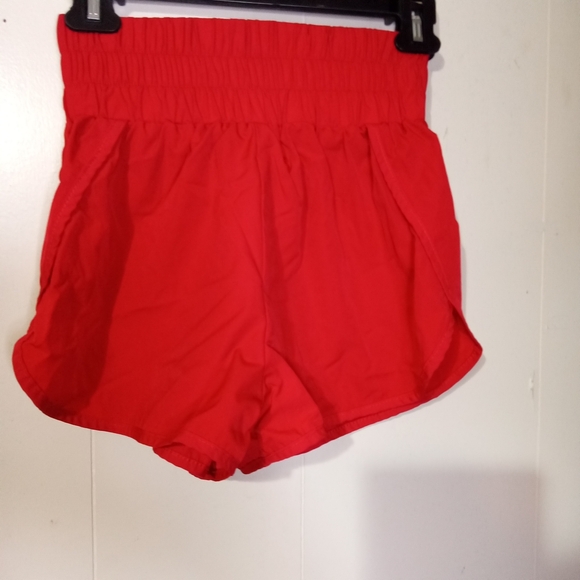 SHEIN Pants - SHEIN Bright Red High-Waist Smocked Athletic Shorts